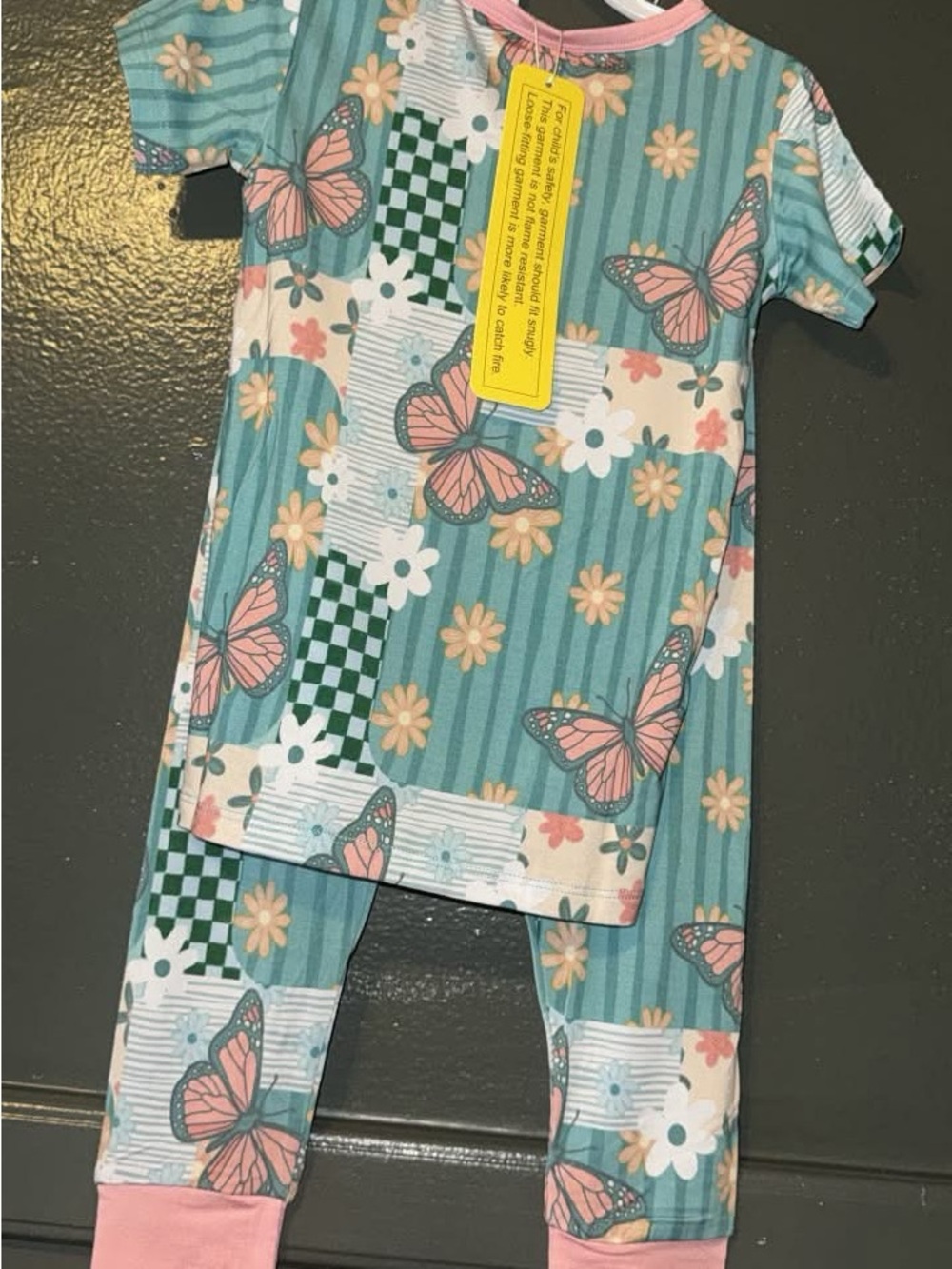BAMBOO Teal & Pink Butterfly Patchwork Short Sleeve Tee